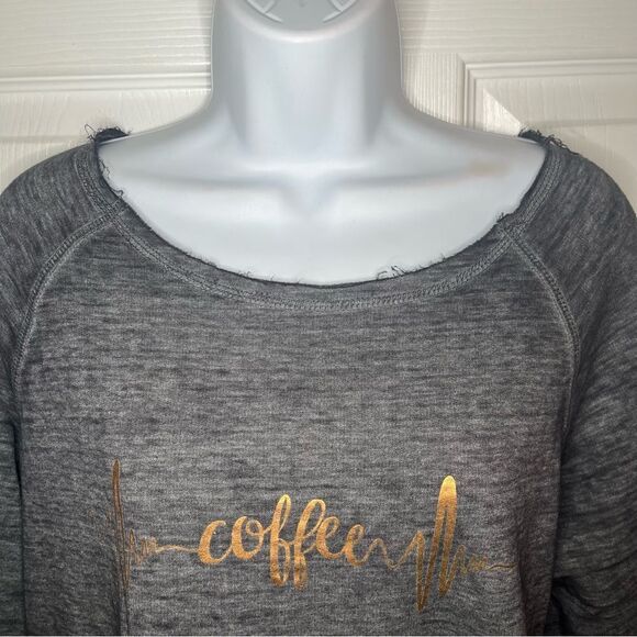 Zobha Heartbeat Metallic Coffee Graphic Gray Women's Sweatshirt Pouch Pocket L - Picture 5 of 11